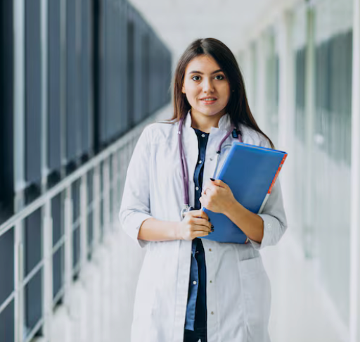 Medical student in white coat